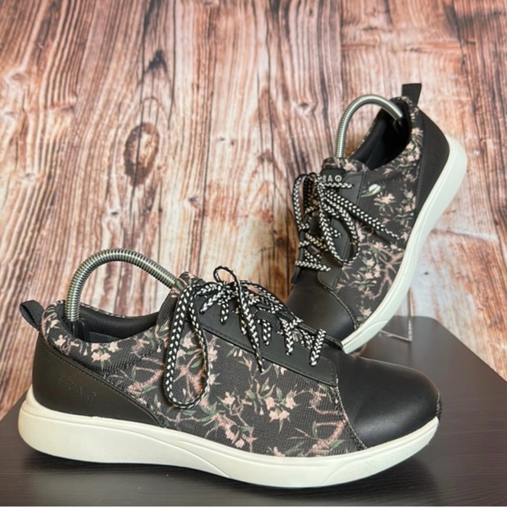 Traq by Alegria Women's Black Sneakers with Pink Floral Print